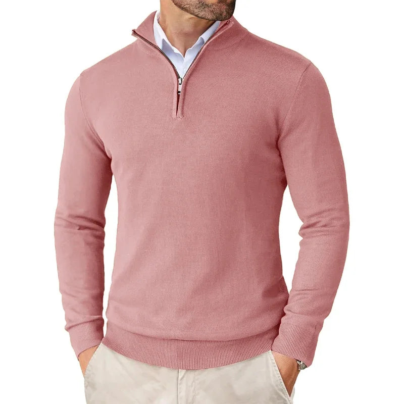 Men's Knitted Sweater - Zip Collar - Half-Zip