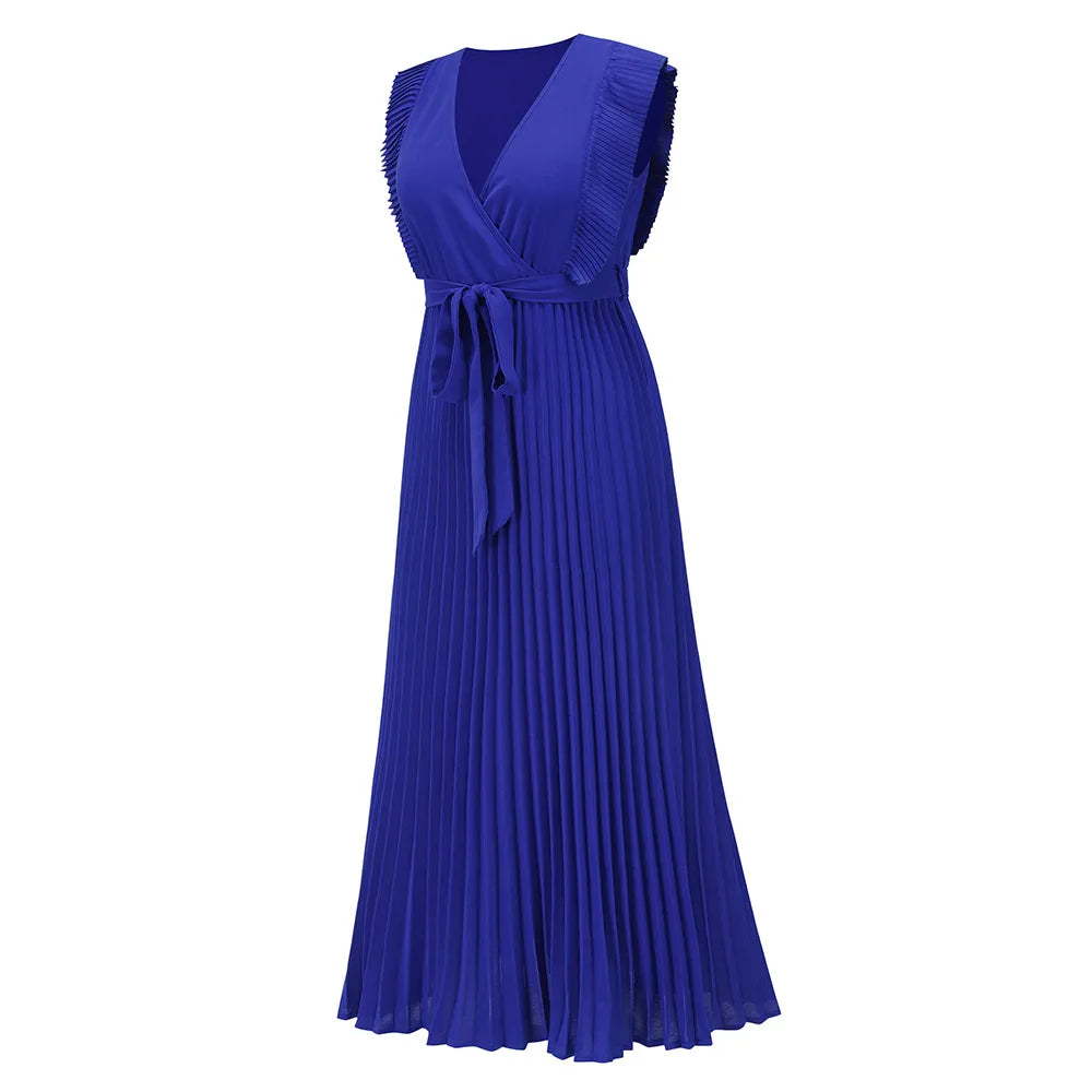Denia Maxi Evening Dress - Elegant Ruffles - V-Neck