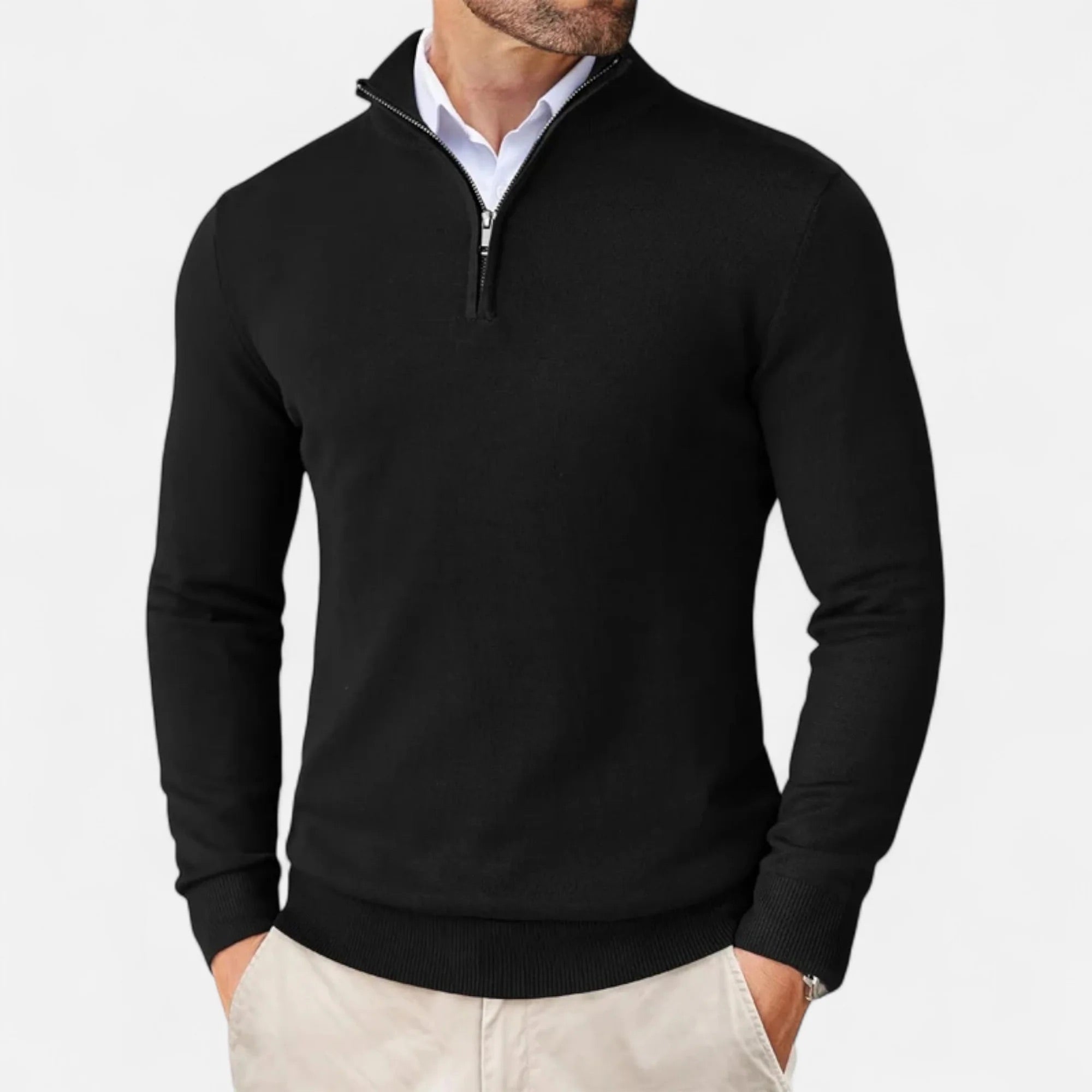 Men's Knitted Sweater - Zip Collar - Half-Zip