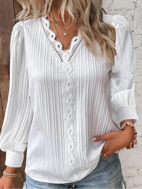 Elegant Lace Sleeveless V-Neck Women’s Summer Blouse