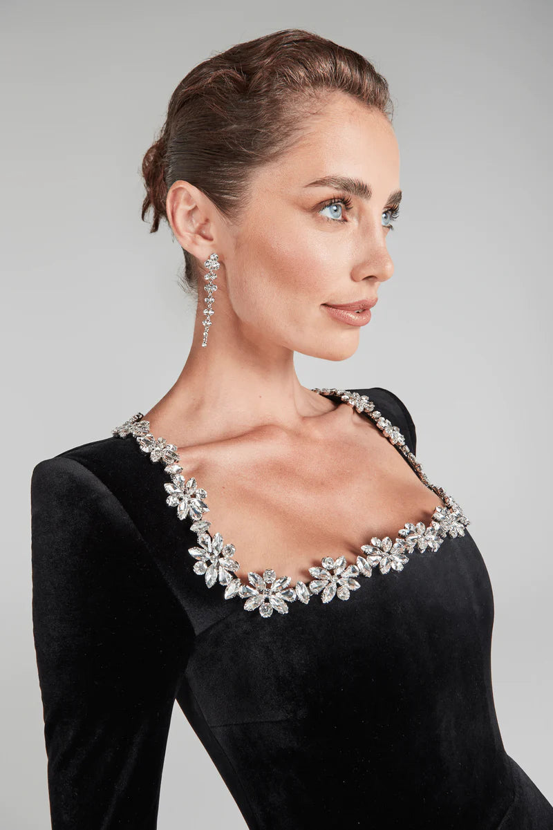 Yassy - Velvet Prom Dress - Patchwork - Square Neckline