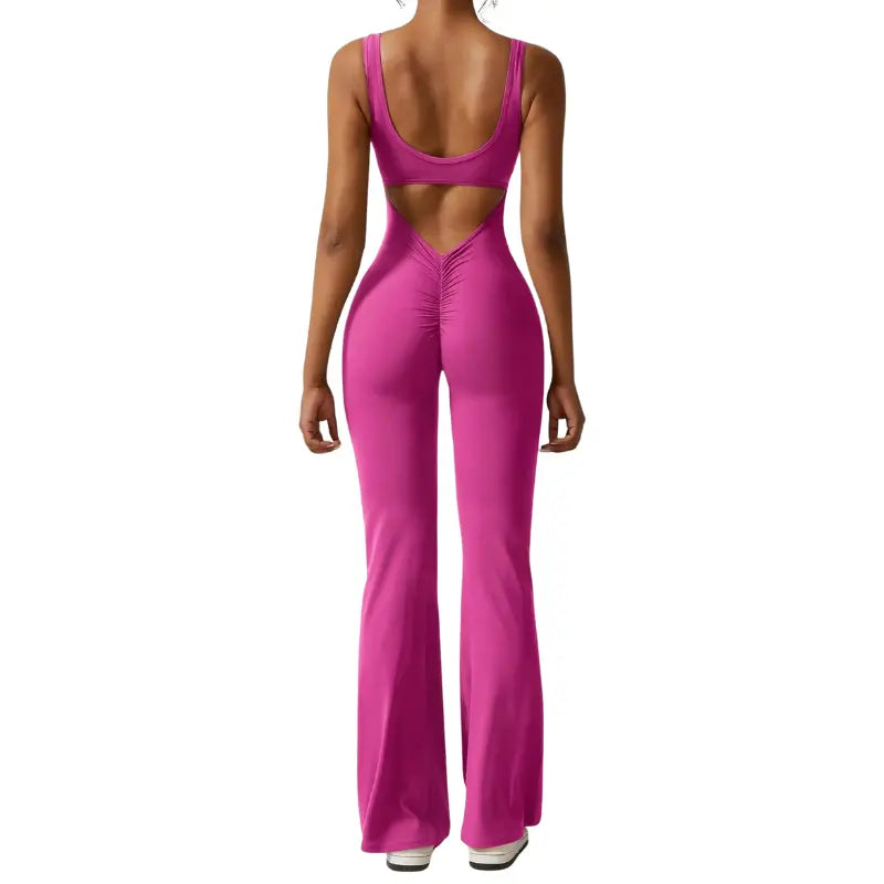 Adeline - Flared Yoga Jumpsuit with Deep V-Back
