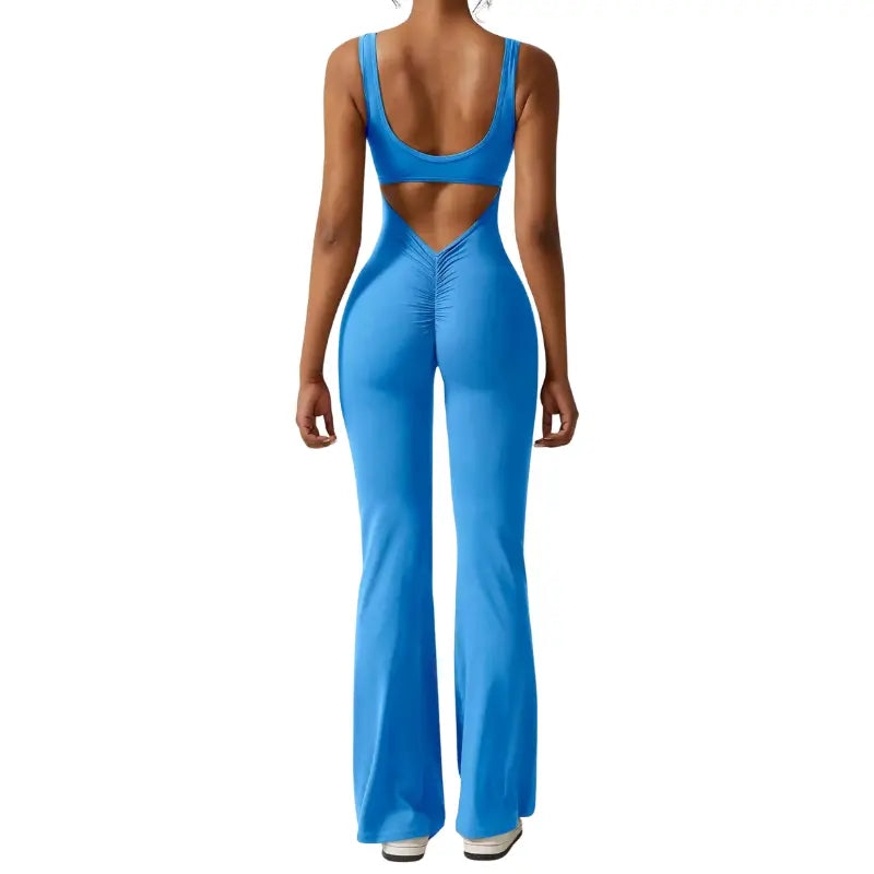 Adeline - Flared Yoga Jumpsuit with Deep V-Back
