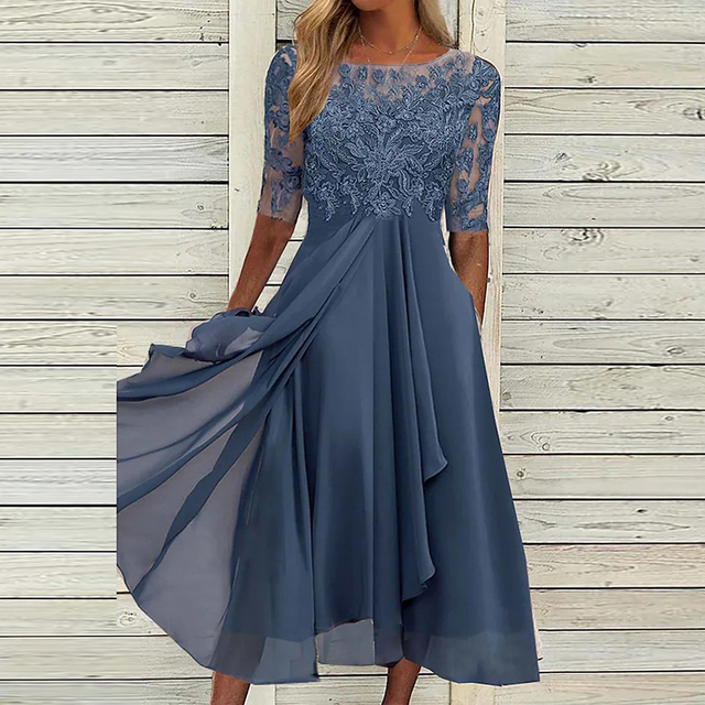 Evening Lace Cocktail Dress - Elegant - Flared Hem