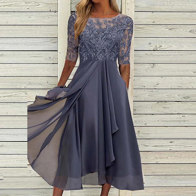 Evening Lace Cocktail Dress - Elegant - Flared Hem