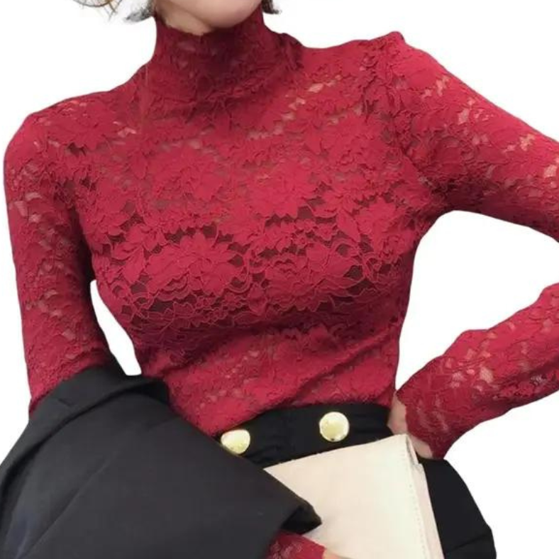Noa - Elegant Floral Lace Turtleneck Women’s Top