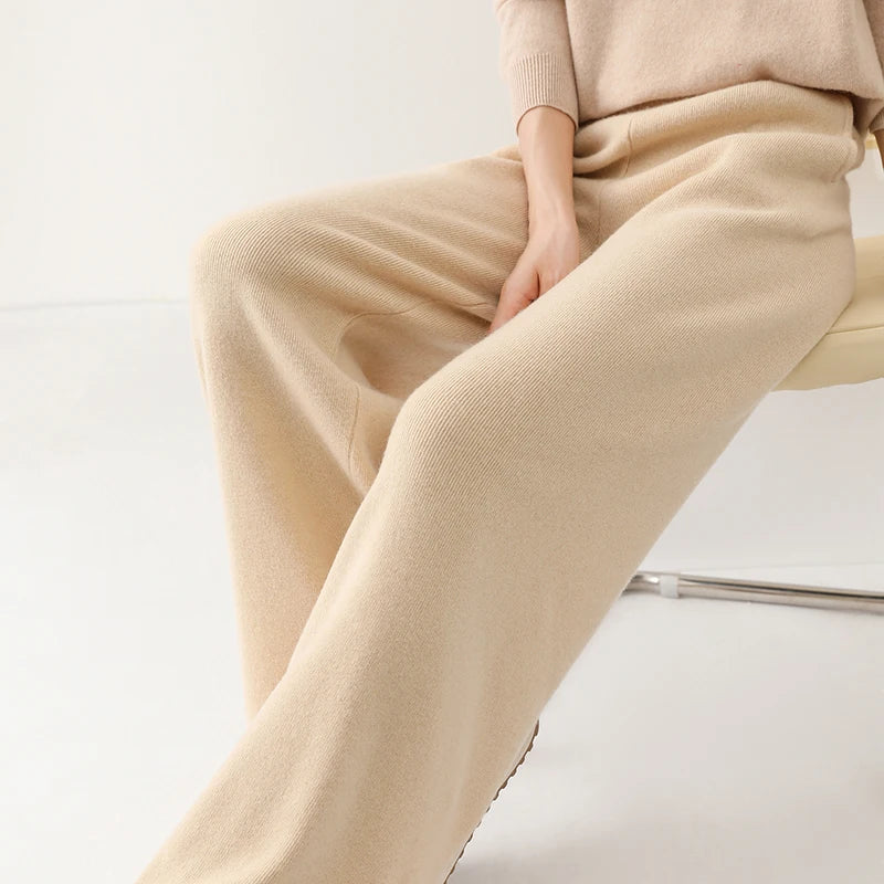 Women’s High-Waist Merino Wool Trousers Wide-Leg