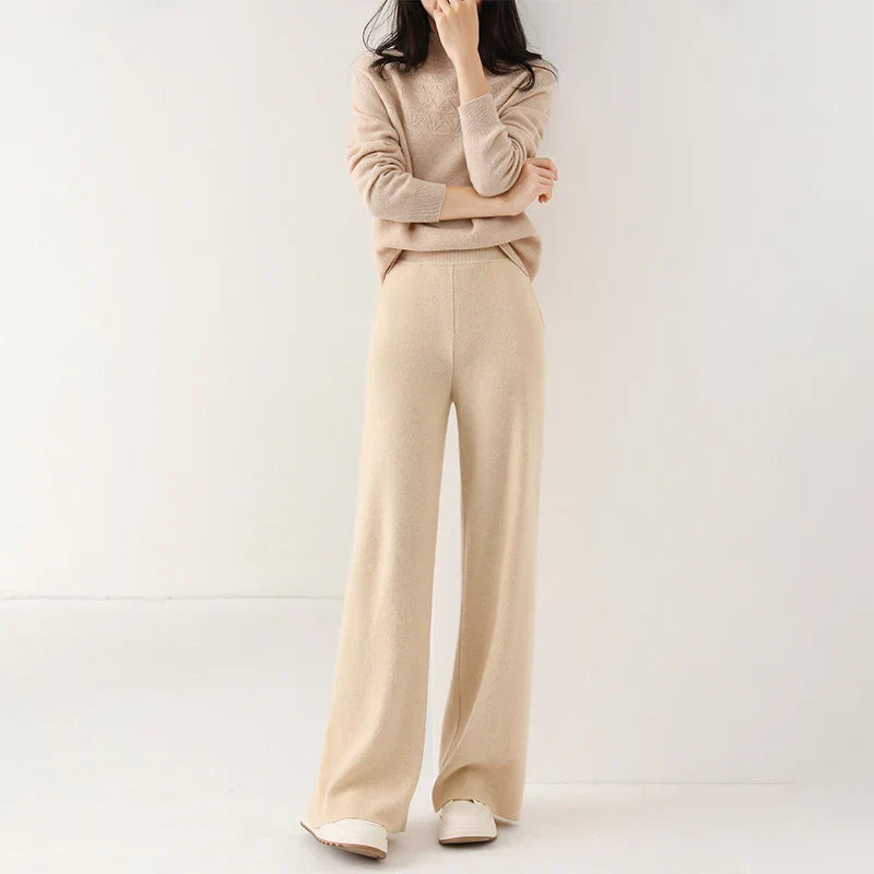 Women’s High-Waist Merino Wool Trousers Wide-Leg
