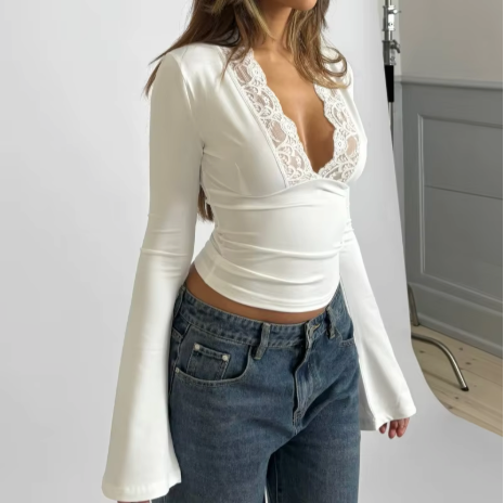 Celina - Elegant Lace Long Sleeve Women’s Blouse