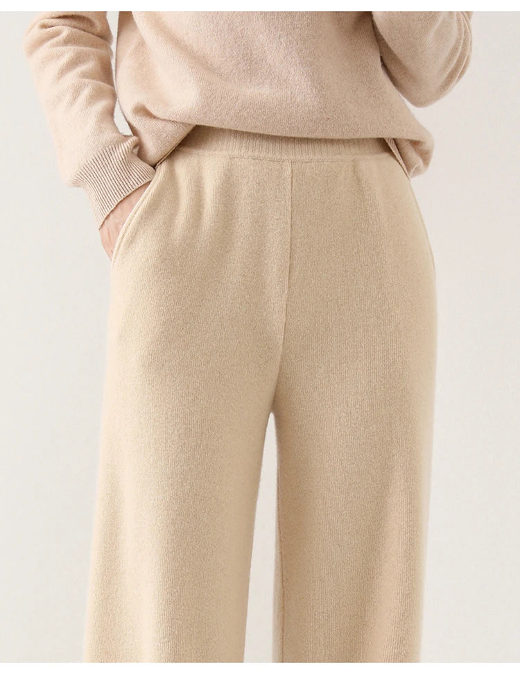 Women’s High-Waist Merino Wool Trousers Wide-Leg