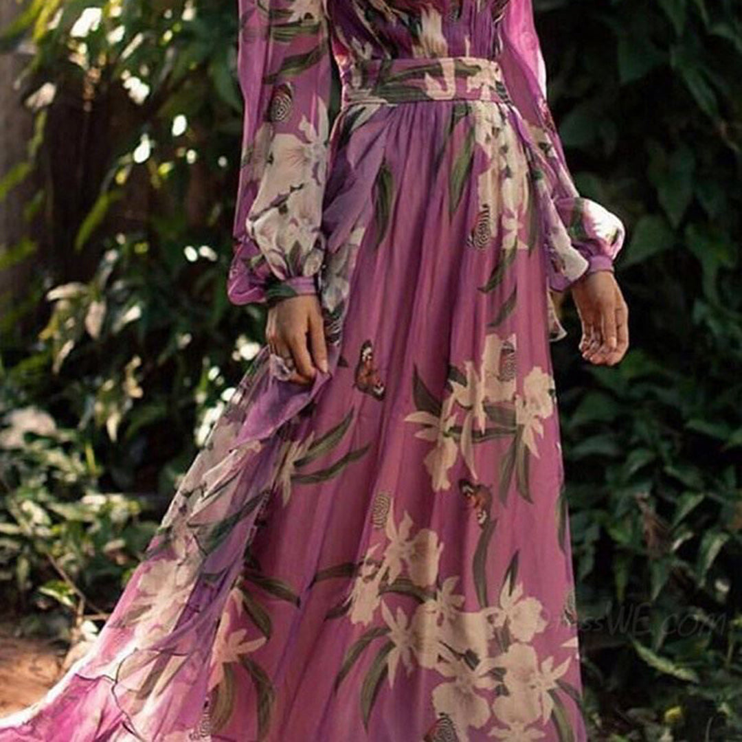 Torill - Elegant Floral Evening Maxi Dress - Women's Gown