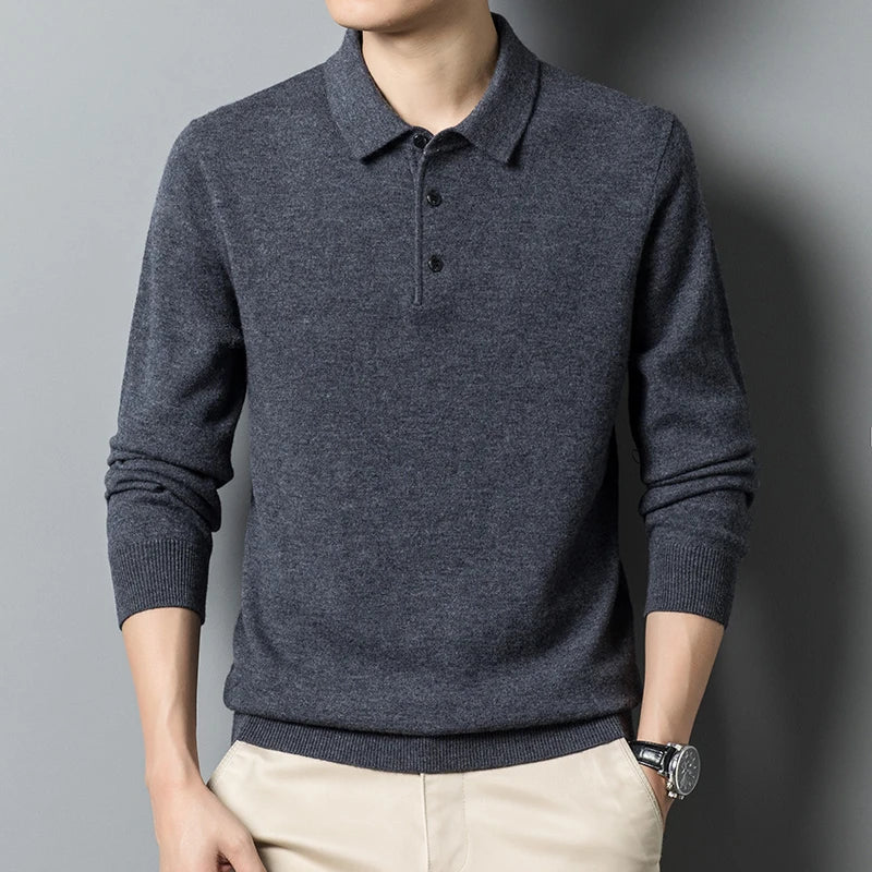 Men's Polo Sweater - High-Quality Fabric - Classic Elegant Fit