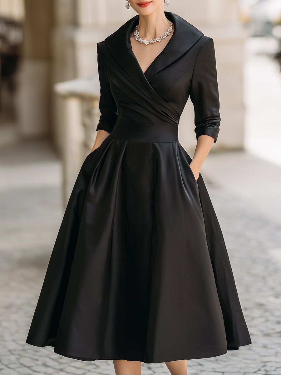 Women’s Wrap Collar Midi Evening Dress