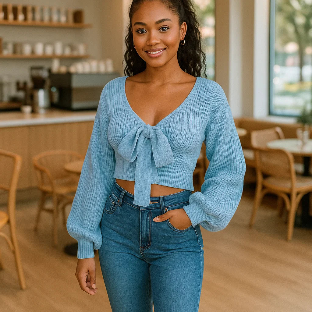 Vivano - Abigail Crop Sweater Sky Blue / S Sweater