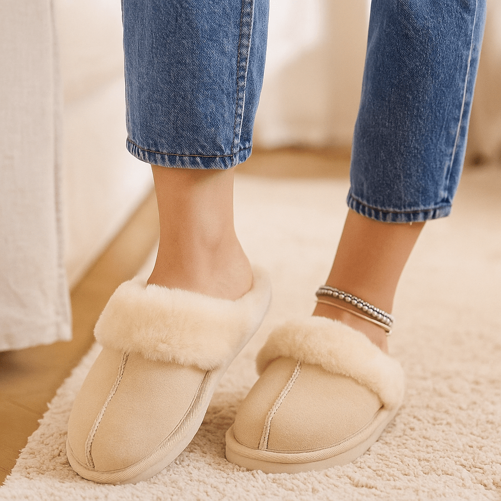Beige Fluffy Slippers - Ultra Soft - Cozy Warm Comfort