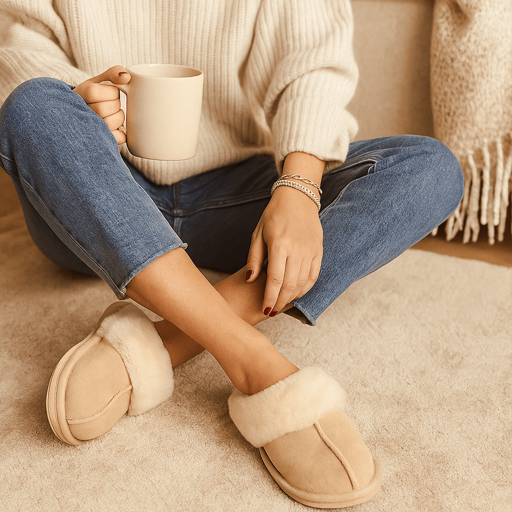 Beige Fluffy Slippers - Ultra Soft - Cozy Warm Comfort