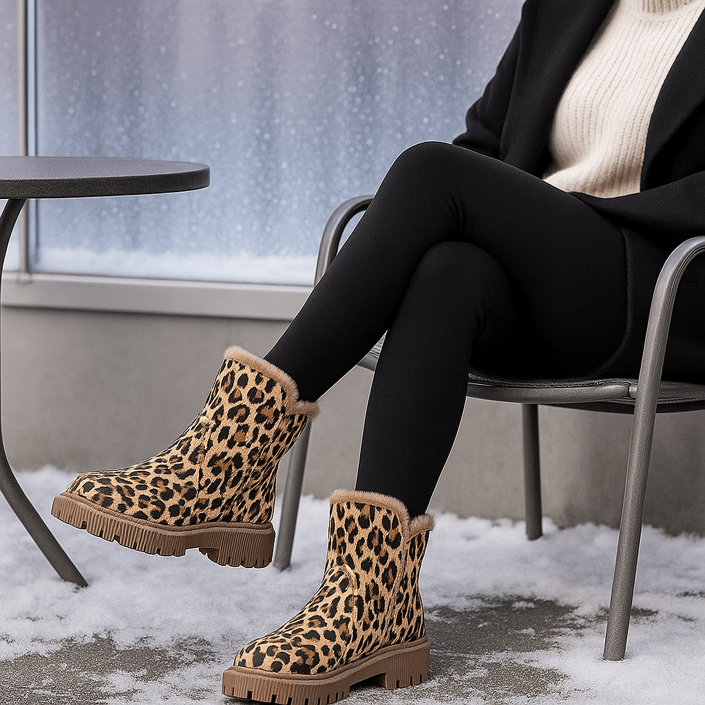 Women's Lion-Print Snow Boots - Winter Comfort - Insulated Warmth