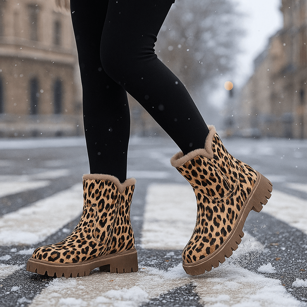Women's Lion-Print Snow Boots - Winter Comfort - Insulated Warmth