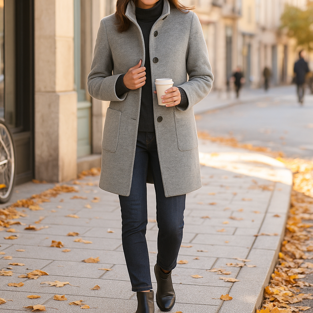 Vivano - Elegant Wool Coat - Women's Tailored Long Overcoat