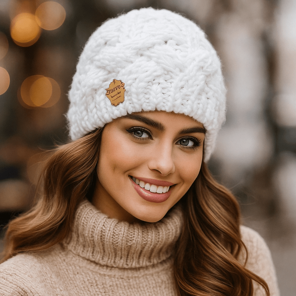 Women's Winter Hat Elena - Knit Beanie - Fleece Lined Pom Pom