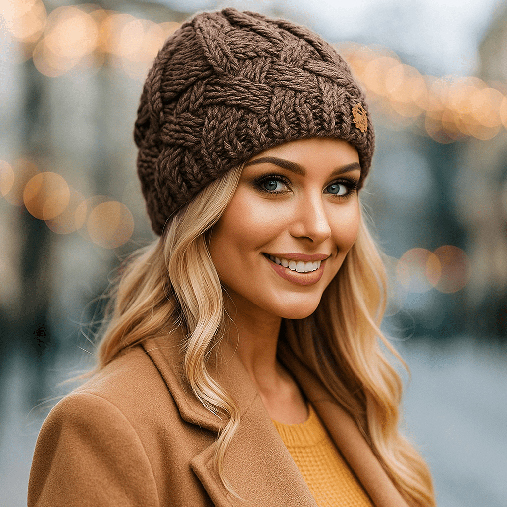 Women's Winter Hat Elena - Knit Beanie - Fleece Lined Pom Pom