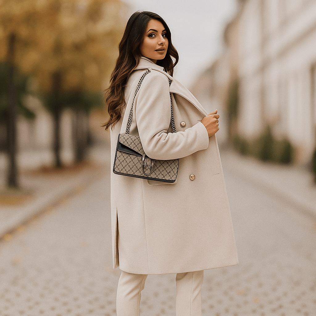 Women's Jacket - Double-Breasted - Long Sleeves - Notched Collar