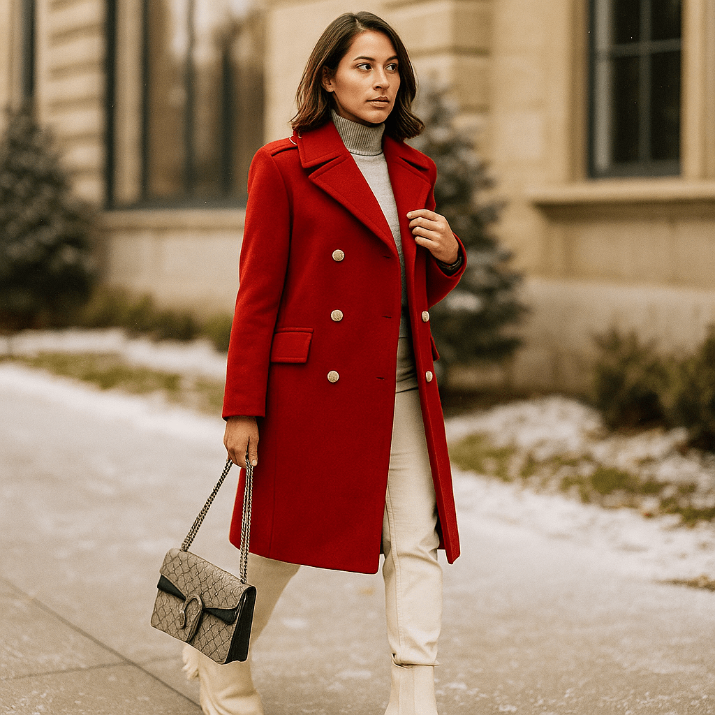 Women's Jacket - Double-Breasted - Long Sleeves - Notched Collar