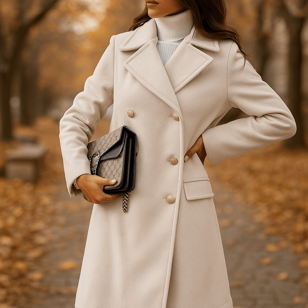 Women's Jacket - Double-Breasted - Long Sleeves - Notched Collar