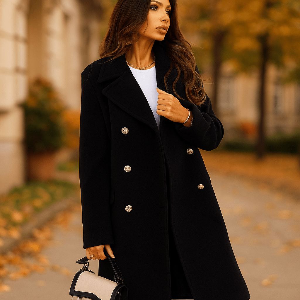 Women's Jacket - Double-Breasted - Long Sleeves - Notched Collar