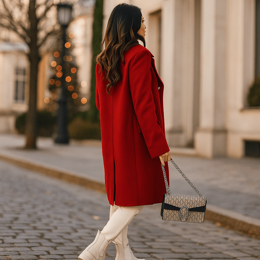 Women's Jacket - Double-Breasted - Long Sleeves - Notched Collar