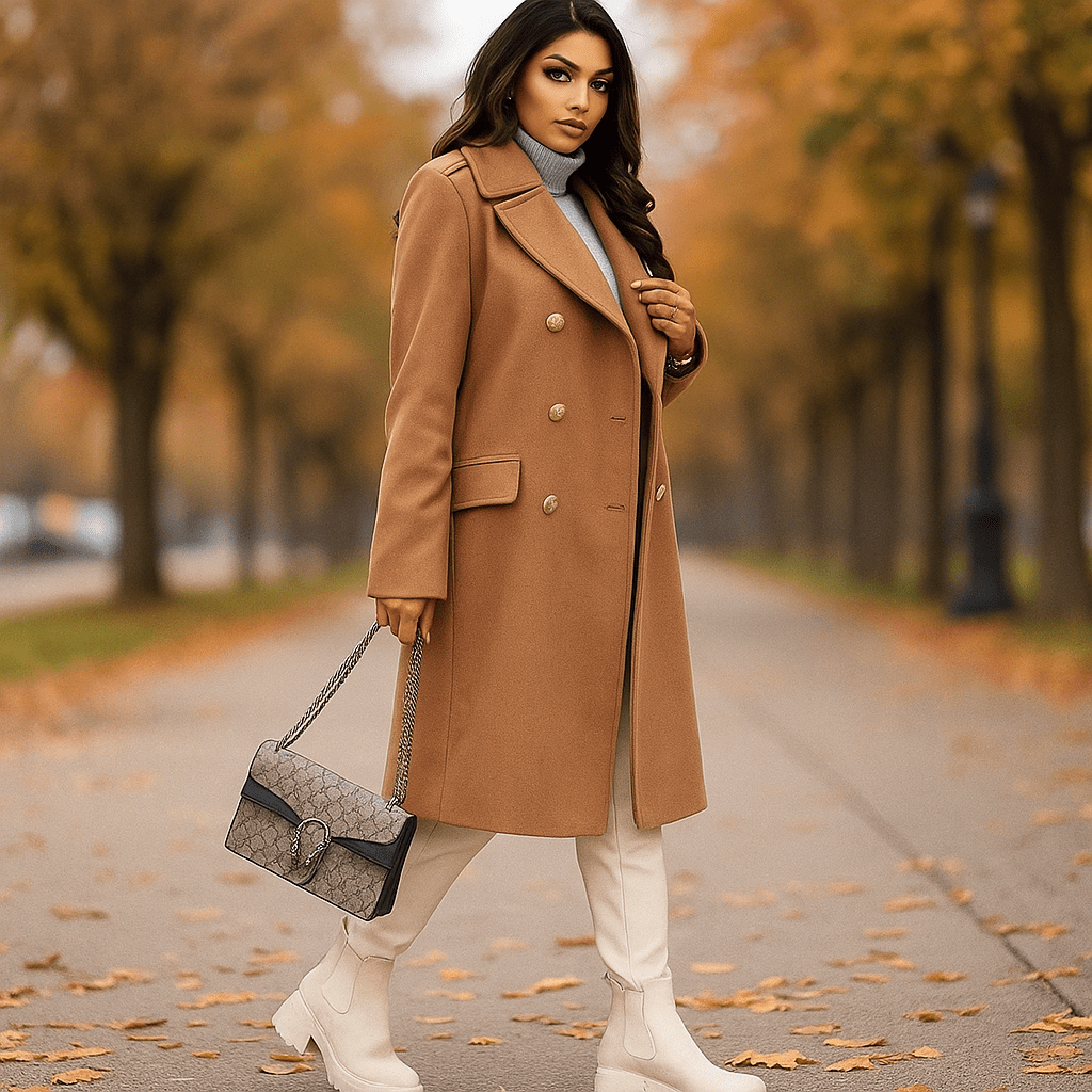 Women's Jacket - Double-Breasted - Long Sleeves - Notched Collar