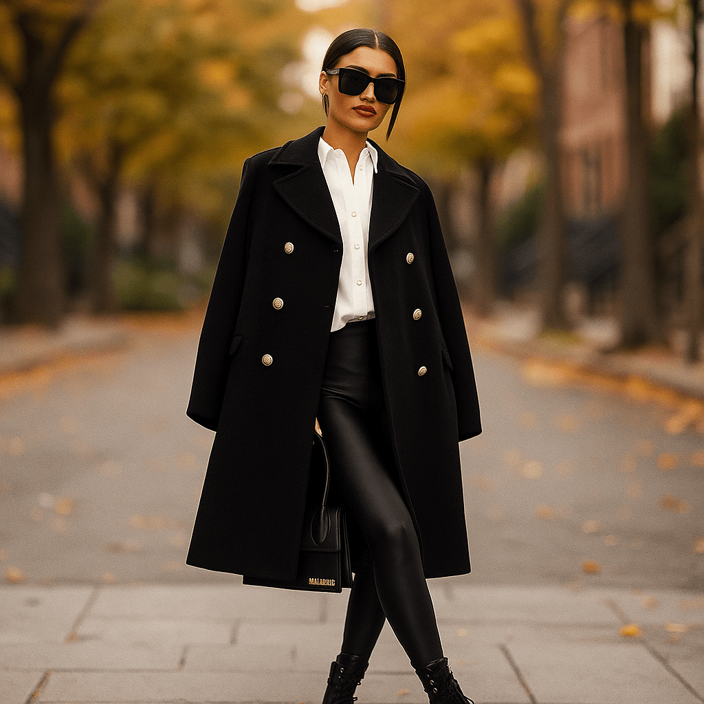 Women's Jacket - Double-Breasted - Long Sleeves - Notched Collar