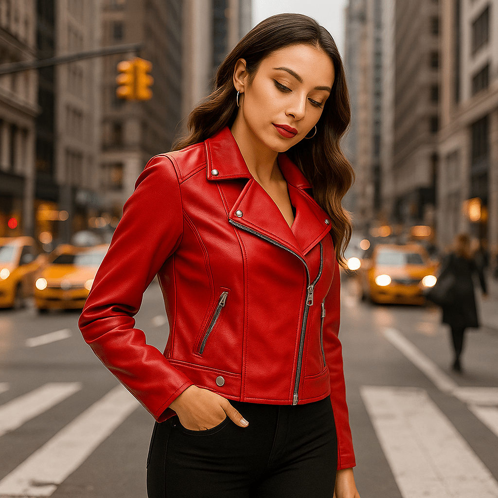 Women's Leather Jacket - Elegant Design - Mao Collar - Comfort