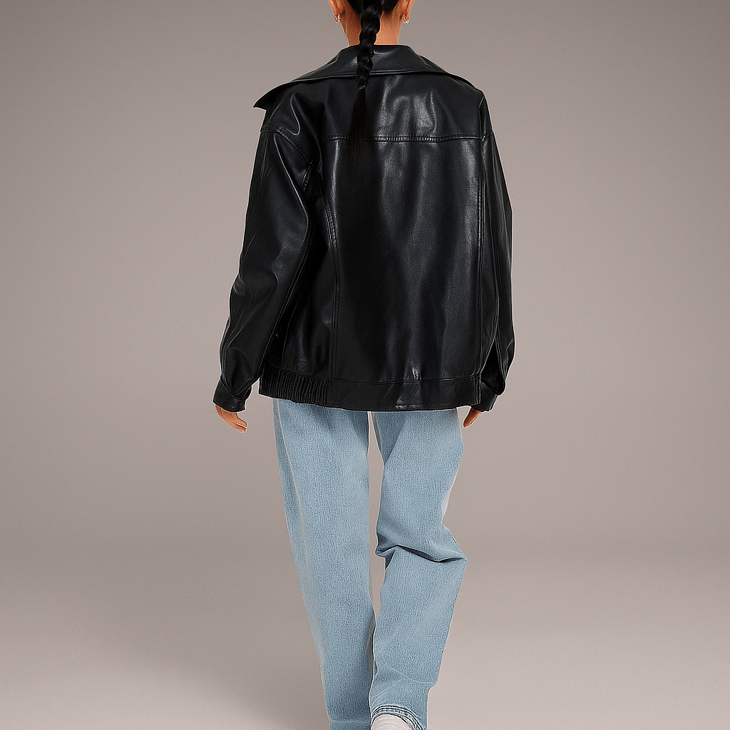 Women's Leather Jacket – Loose Fit – Hip Length – Front Zip