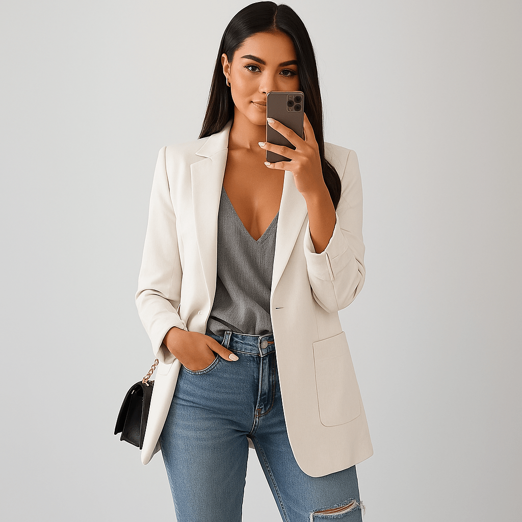 Women's Long Tailored-Fit Blazer - Open Front - Lapel
