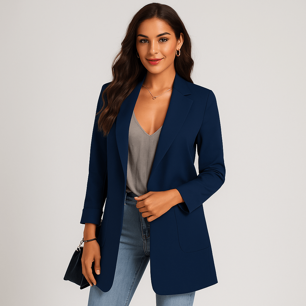 Women's Long Tailored-Fit Blazer - Open Front - Lapel