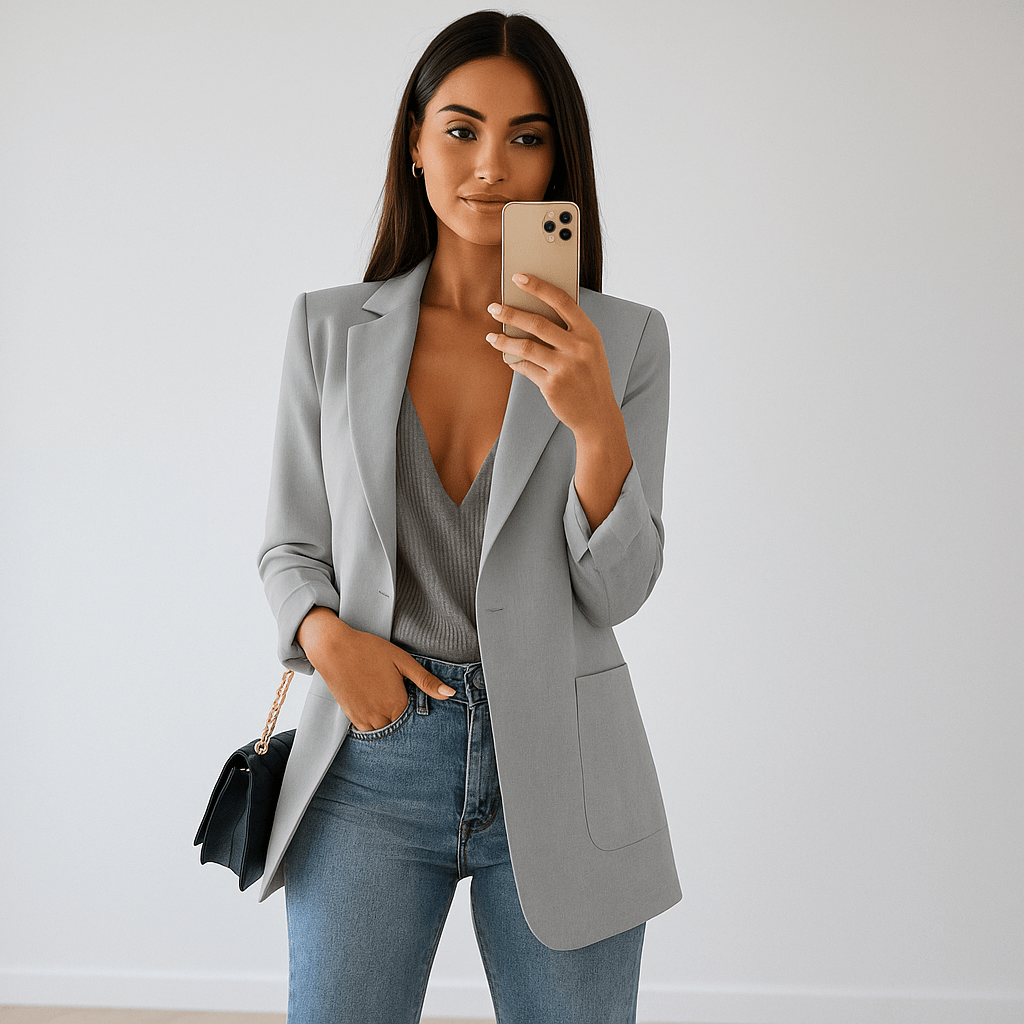 Women's Long Tailored-Fit Blazer - Open Front - Lapel