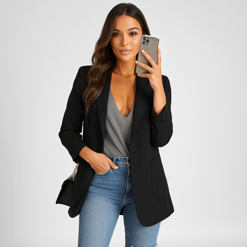 Women's Long Tailored-Fit Blazer - Open Front - Lapel