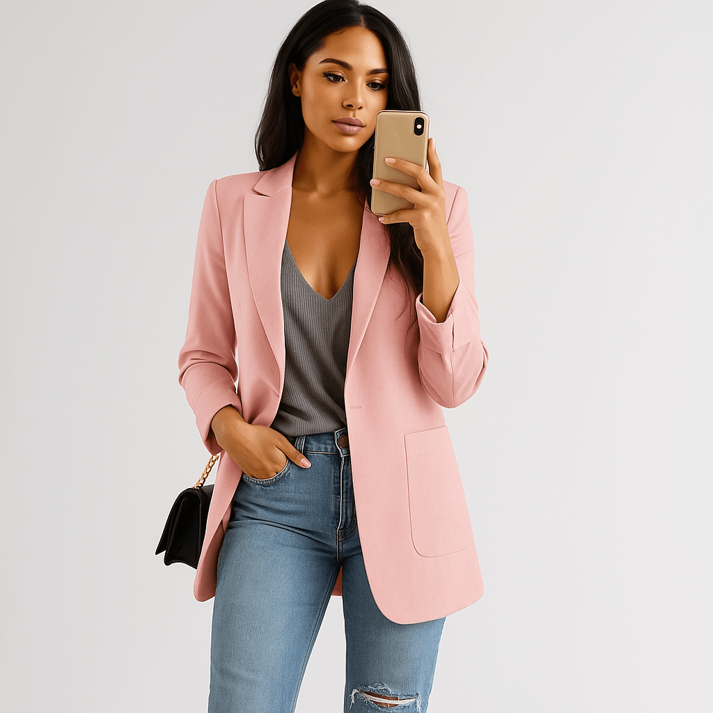 Women's Long Tailored-Fit Blazer - Open Front - Lapel