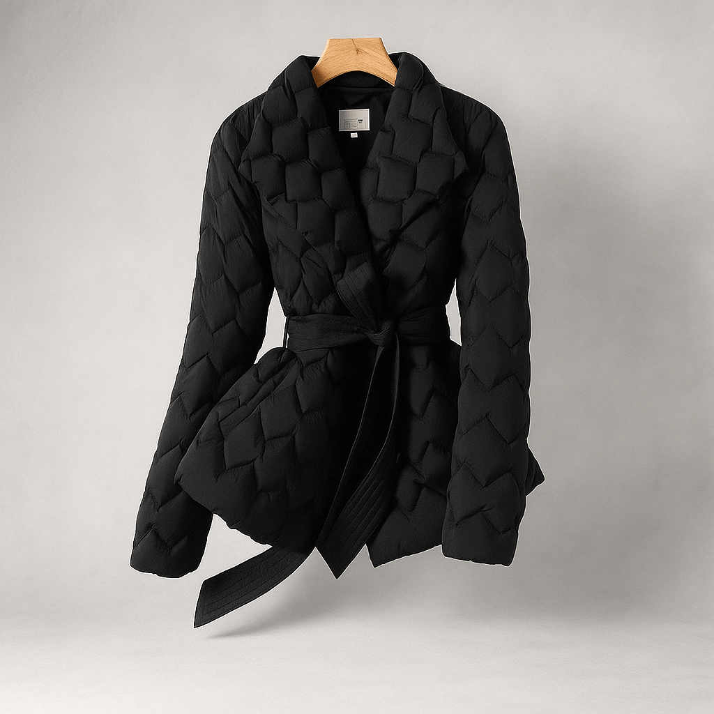 Elegant women's puffer jacket - with belt - warm - stylish