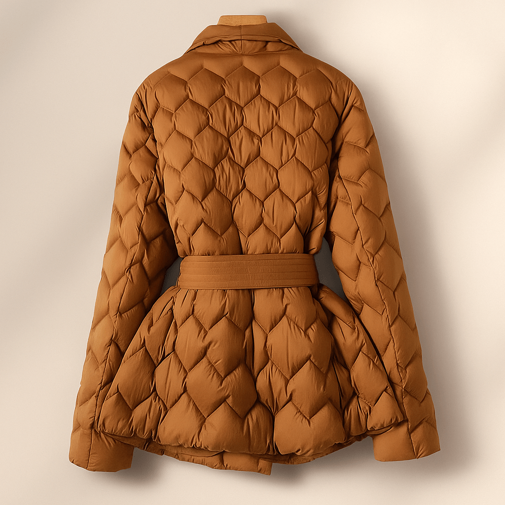 Elegant women's puffer jacket - with belt - warm - stylish