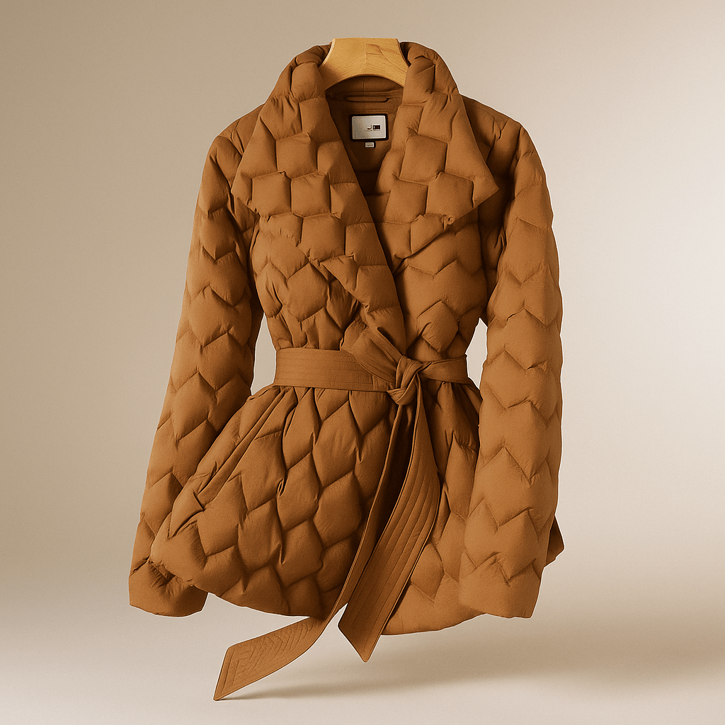 Elegant women's puffer jacket - with belt - warm - stylish