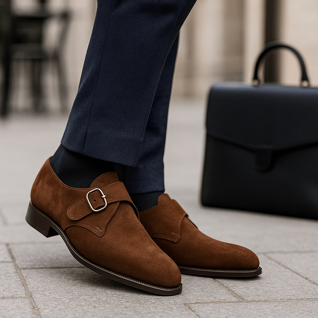 Ethan - Men's Monk Strap - Suede Shoes