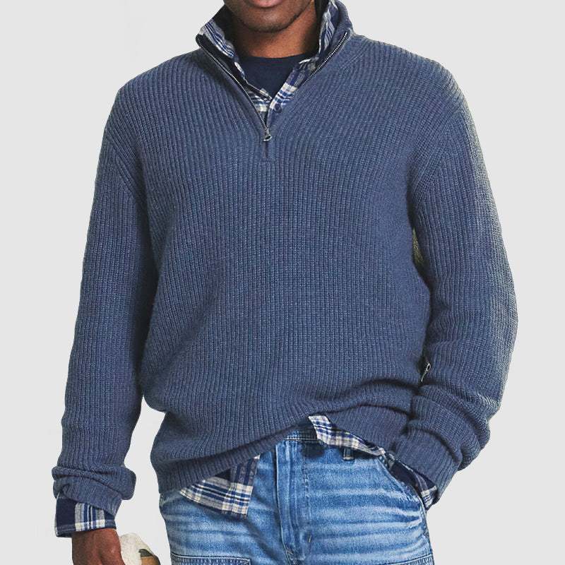 Men's Cashmere Zip-Up Sweater - Business Casual - Slim Fit