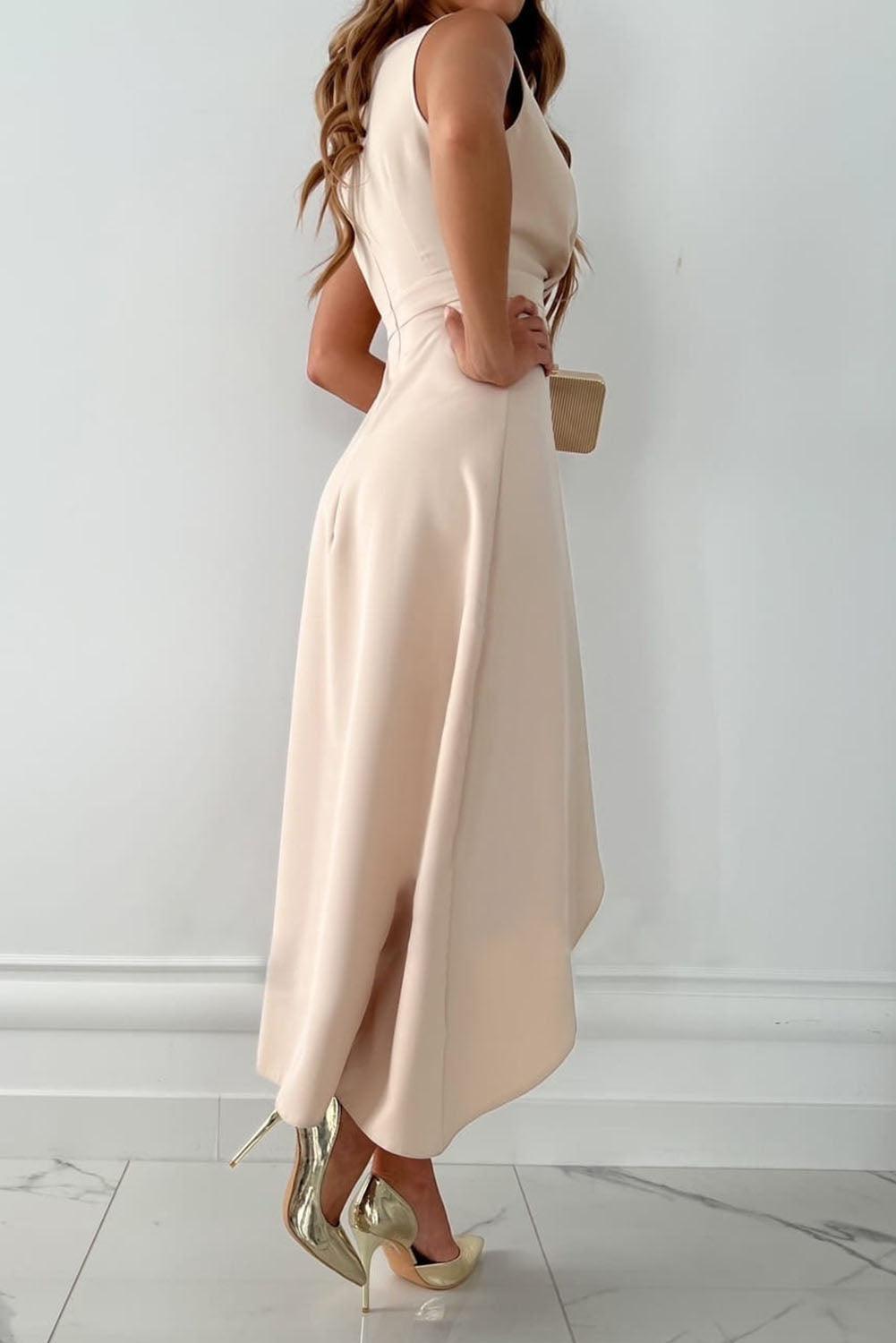 Maxi Evening Dress - Sleeveless - Asymmetrical Hem