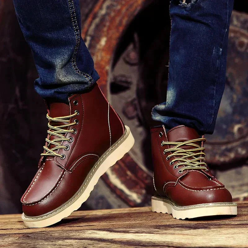 Men's Lace-Up Moc Toe Boots - Durable Sole - Street Casual