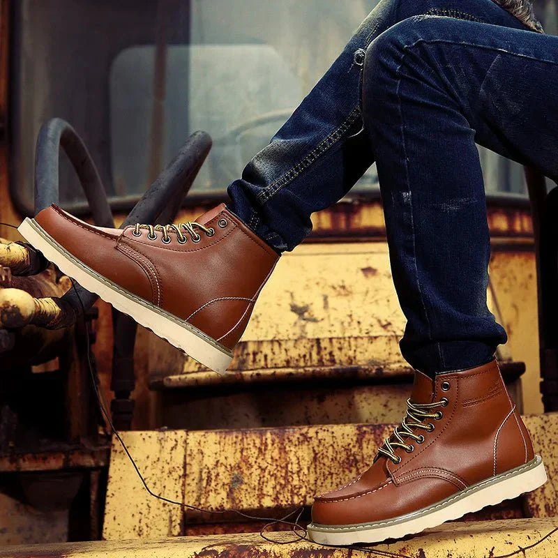 Men's Lace-Up Moc Toe Boots - Durable Sole - Street Casual