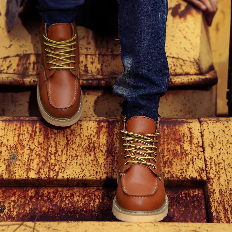 Men's Lace-Up Moc Toe Boots - Durable Sole - Street Casual