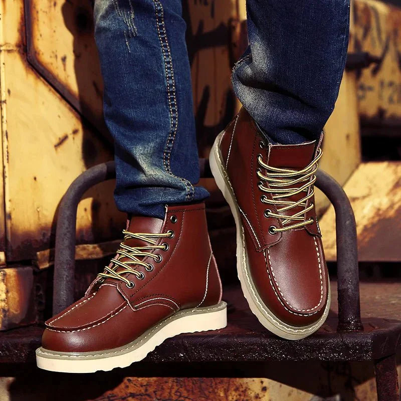 Men's Lace-Up Moc Toe Boots - Durable Sole - Street Casual