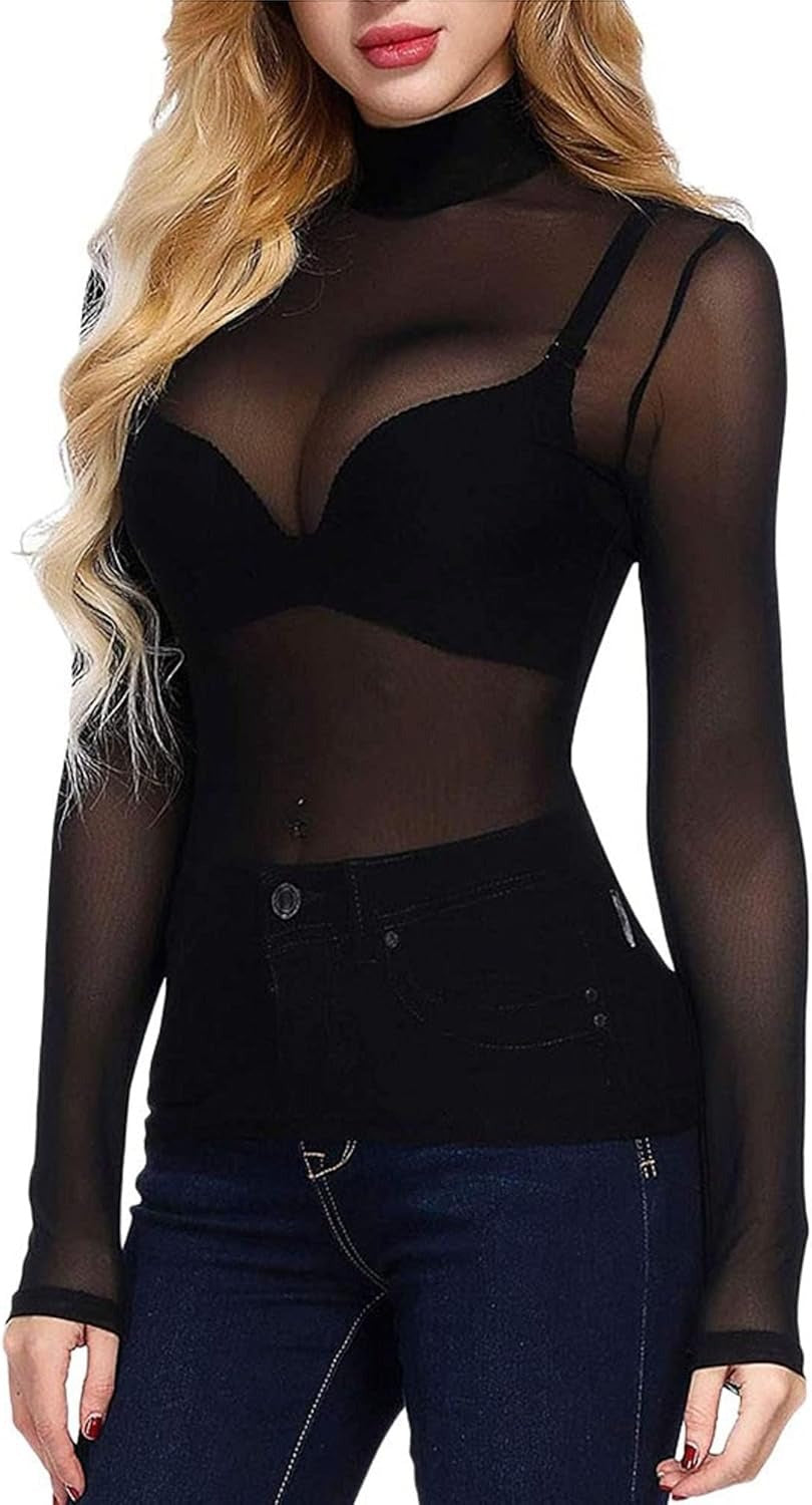 Tyla - Sheer Mesh Long Sleeve Women’s Elegant Top